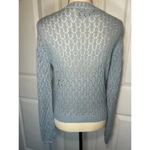 Reformation‎ Light Blue Linen Open Knit Crewneck Sweater Top Size XS thumbnail 3