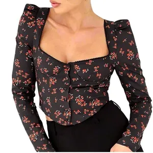 Rumored Antoinette Long Sleeve Corset Top Spanish Poppy Floral XS thumbnail 1