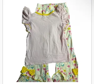 Marie Nicole Clothing Pink and Yellow Embroidered Floral Bunny Ruffle Top and Be thumbnail 5