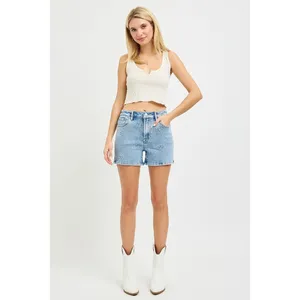 RISEN High Rise Denim Shorts‎ with Embroidered Detail - Medium thumbnail 8
