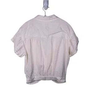 Sybilla Linen Blend Twist Front Crop Top Womens Size L White Minimalist Granola thumbnail 3