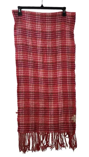G.H. Bass & Co.‎ Plaid Scarf with Fringe Red Pink Acrylic One Size thumbnail 1