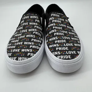 Vans‎ Slip-On Pride Love Wins Women 6.5 Black Rainbow Glitter Sneakers thumbnail 2