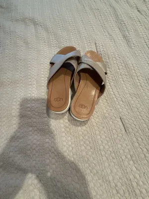 UGG Kari Metallic Crossover Slide Sandals Silver Size 7 thumbnail 2