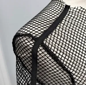 SheIn Black Mesh Punk Rave Mesh Fishnet Zip-up Top thumbnail 4