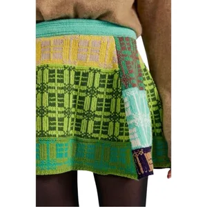 NWT Free People After School Thick Knit Patchwork Mini Skirt Green Combo Small‎ thumbnail 4