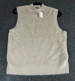 Bailey 44 Womens Eyelash Knit Mock Neck Sleeveless Sweater Vest Tan Beige Large thumbnail 1