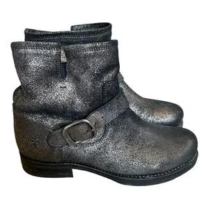 Frye Veronica Boots Size 8.5 Metallic Gold Moto Slip On Booties Black Gold thumbnail 1