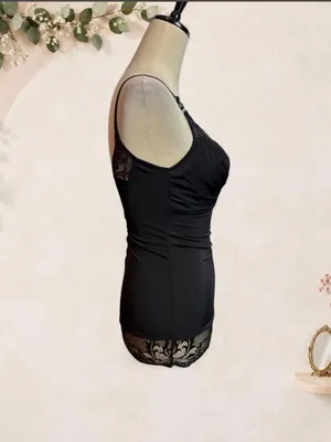 Black Lace Satin Camisole Lingerie Top Adjustable Straps thumbnail 5