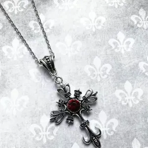 Ruby cross silver‎ tone pendant necklace faux fashion jewelry thumbnail 2