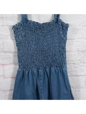 Blue Smocked Large Denim Romper thumbnail 2