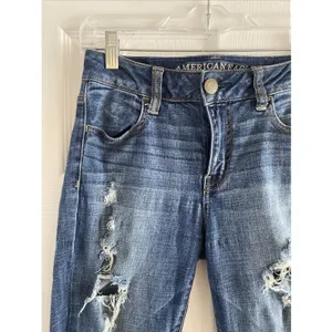 American Eagle Hi-Rise Jegging Womens Size 2 Blue Distressed Ripped Denim Cotton thumbnail 3