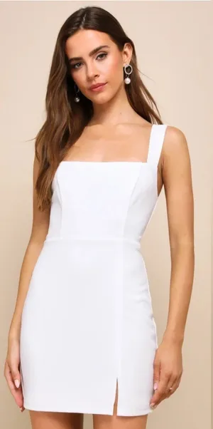 Lulus Social Sensation White Square Neck Mini Bodycon Dress Classic Size XL thumbnail 1