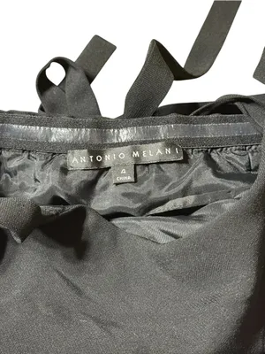 Antonio Melani Black Halter Midi Dress Sz 4 Ruched Bodice Cocktail Wedding Guest thumbnail 2