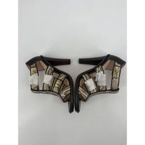 Coach Tamarah Heels Sz 6.5 Brown Snakeskin Turnlock Leather NWOT Mob Wife Caged thumbnail 6