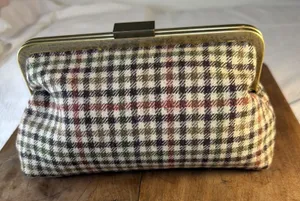 J.Crew Women's Wool Plaid KISS Lock Frame Clutch Purse NWOT thumbnail 1