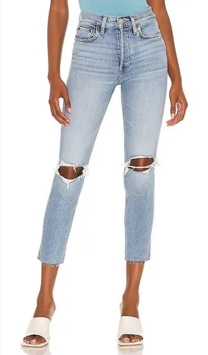 Re/Done Originals 90s High Rise Ankle Crop in Light Dusk Destroy thumbnail 1