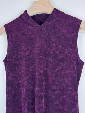Weekenders Vintage Y2K Purple Jacquard Mock Neck Sleeveless Top M Made Canada thumbnail 2