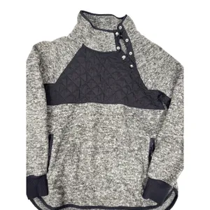 Abercrombie & Fitch Fleece Pullover‎ Womens M Gray Snap Neck Quilted Trim Sherpa thumbnail 4