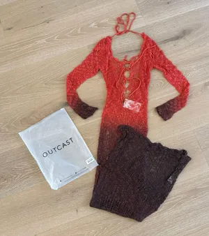 Outcast Maxi dress Long Sleeves Knit Dixie Ombre Orange Brown thumbnail 1