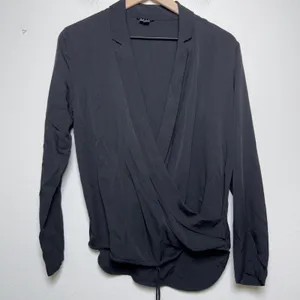 Theory Women 100% SILK Ilori Blouse Small Black Crepe de Chine Wrap Top Classic thumbnail 2
