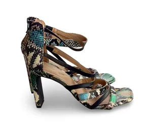 Anne Michelle Faux Snakeskin Metallic Heels thumbnail 1