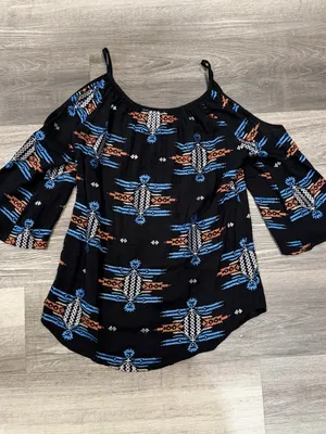 Fifteen Twenty Women’s Black Western Aztec Cold Shoulder Embroidered Top XS thumbnail 7