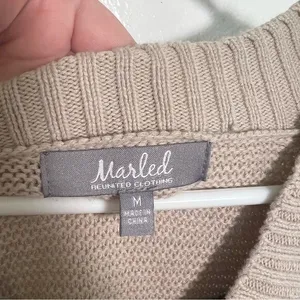 Marled Reunited Women's Sz Medium Lace Up V-Neck Sweater Beige Black Wide Sleeve thumbnail 10