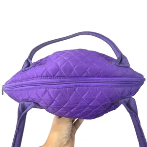 Belvah Purple Quilted Shoulder Bag Check Lining Zip Top Medium Tote Purse Casual thumbnail 4