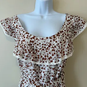 RIXO Floral Midi‎ Dress Cotton Ruffle Neck Tie Waist Cottagecore Women M Tiered thumbnail 2