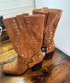 Madden NYC Brown Studded Heeled‎ Boots Size 8 thumbnail 1