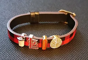 Keep Collective STL Carnials Red and Black Plaid Leather Charm Bracelet thumbnail 1