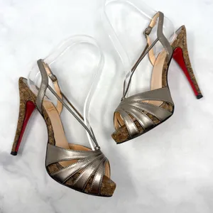 Christian Louboutin Vintage Y2K Activa Leather Cork Strappy Stiletto Heel Sandal thumbnail 7