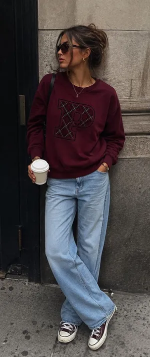 PINK Victoria's Secret Burgundy 'P' Embroidered Crewneck Sweatshirt thumbnail 1