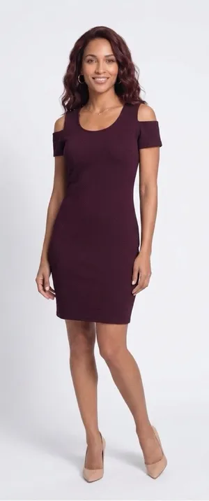 Jessica Simpson Stretch Knit Dress in Deep Burgundy thumbnail 1