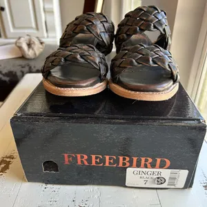 Freebird ginger braided distressed black leather sandals thumbnail 11