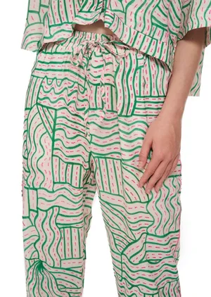 Zara Womens Green Pink‎ Abstract Print Linen Blend Straight Leg Pants High Rise thumbnail 1