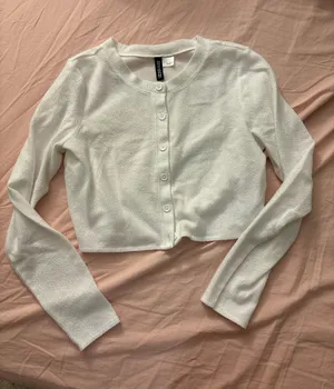 H&m cropped button up sweater knit white size small thumbnail 1