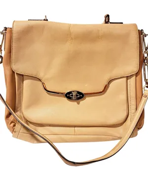 COACH Madison Sadie Flap Satchel Tan Leather Gold Hardware Crossbody thumbnail 1