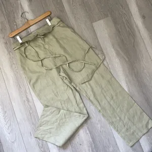 Reformation Linen Pants high rise straight leg womens Green (size 6) fisherman thumbnail 3