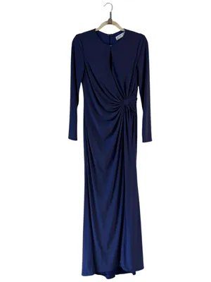 Mac Duggal Ieena Keyhole Draped Long Sleeve Gown Blue Purple Size 6 NEW thumbnail 12