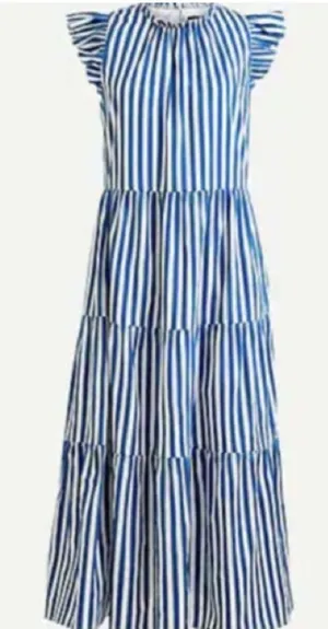 J. Crew Tiered Cotton Dobby Dress in Cape Blue White Green Stripe Large thumbnail 1