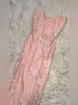 NEW HOUSE OF CB Lucienne Pink Lace Corset Strapless Gown sz XS thumbnail 5