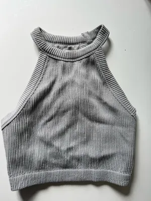 Aerie Cropped Grey Halter Ribbed Tank thumbnail 1