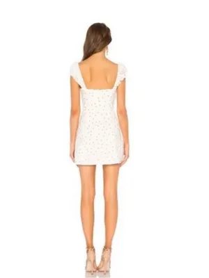 LPA Fit and Flare Mini Dress in White and Tan Polka Dots size Medium thumbnail 3