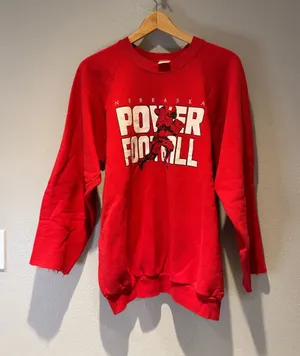 Vintage Nebraska Power Football Red Raglan Sweatshirt - Medium thumbnail 1