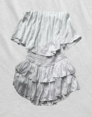 White ruffle preppy strapless mini beachy dress romper thumbnail 1