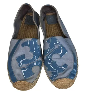 Tory Burch Women Blue Canvas Patent Leather Logo Espadrille Flats Size‎ 10 thumbnail 1