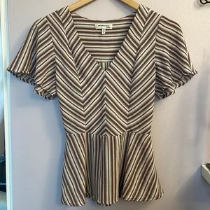Adorable striped office work peplum top thumbnail 1