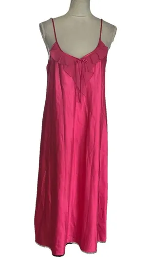 Women’s Pink Lingerie Slip Dress Nightgown Ruffles Chemise Sz L Romantic thumbnail 1